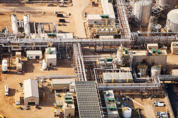 A SAG D (Steam assisted Gravity Drainage) tar sands plant north of Fort McMurray, Canada.